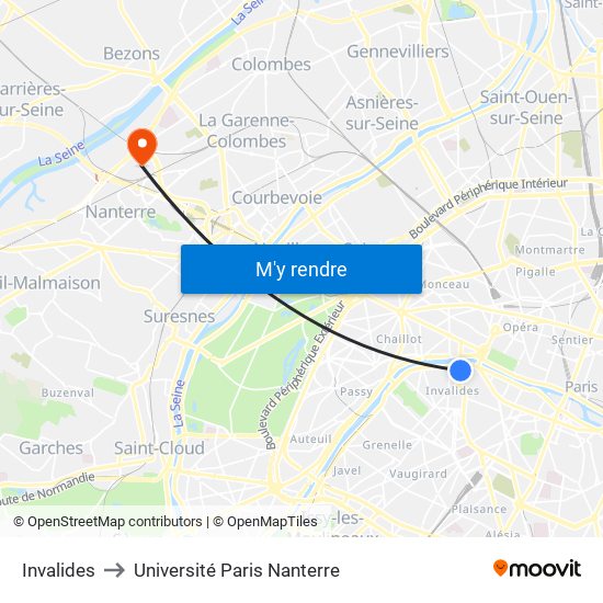 Invalides to Université Paris Nanterre map