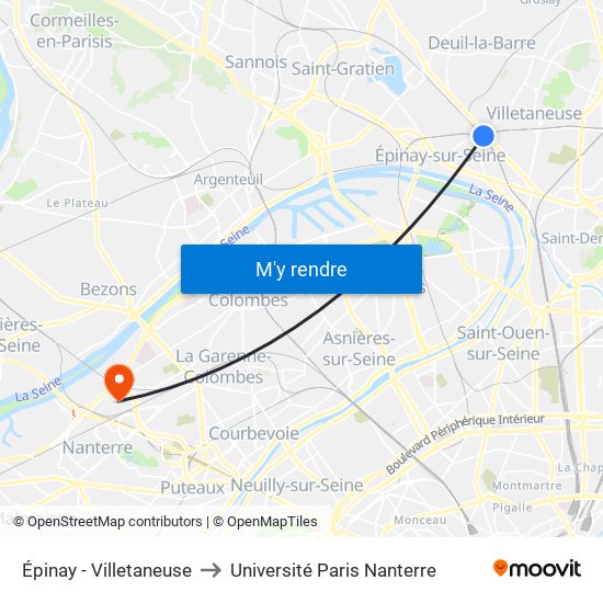 Épinay - Villetaneuse to Université Paris Nanterre map