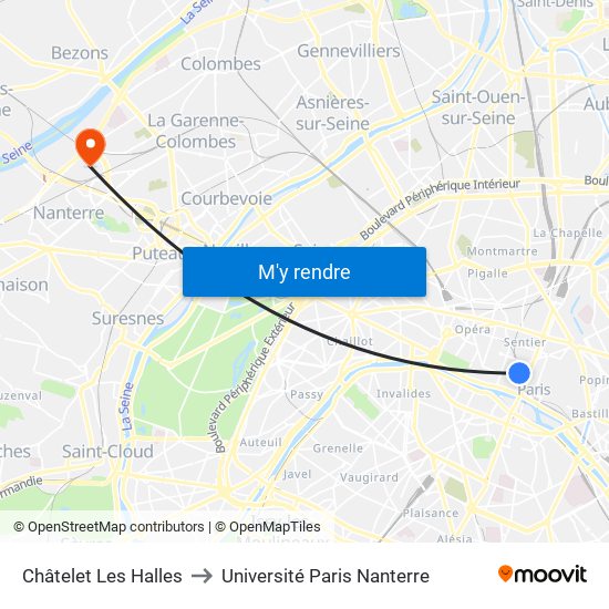 Châtelet Les Halles to Université Paris Nanterre map