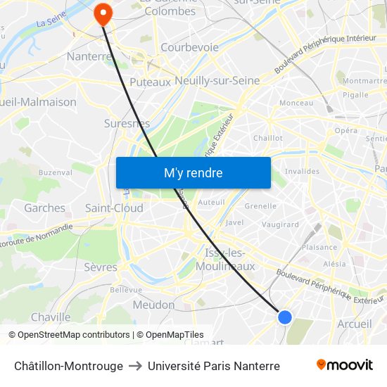 Châtillon-Montrouge to Université Paris Nanterre map