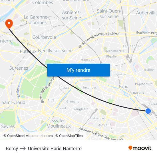 Bercy to Université Paris Nanterre map