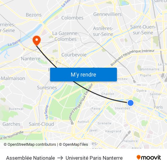 Assemblée Nationale to Université Paris Nanterre map