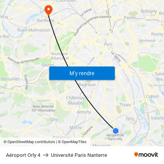 Aéroport Orly 4 to Université Paris Nanterre map