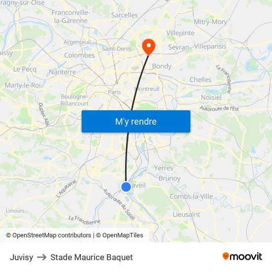 Juvisy to Stade Maurice Baquet map