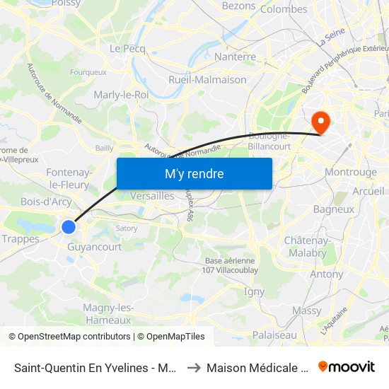 Saint-Quentin En Yvelines - Montigny-Le-Bretonneux to Maison Médicale Jeanne Garnier map