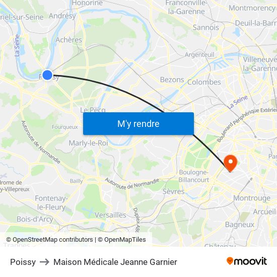 Poissy to Maison Médicale Jeanne Garnier map