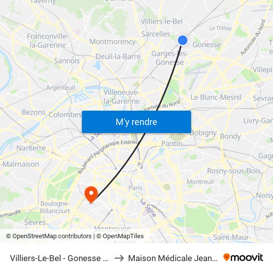 Villiers-Le-Bel - Gonesse - Arnouville to Maison Médicale Jeanne Garnier map