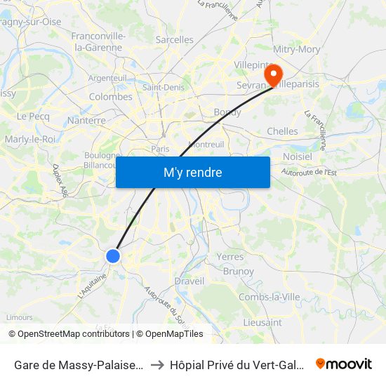 Gare de Massy-Palaiseau to Hôpial Privé du Vert-Galant map