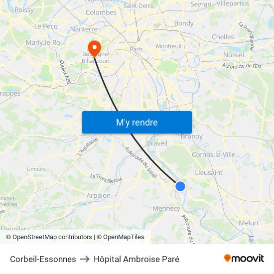 Corbeil-Essonnes to Hôpital Ambroise Paré map