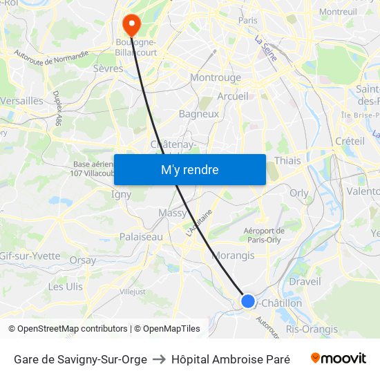 Gare de Savigny-Sur-Orge to Hôpital Ambroise Paré map