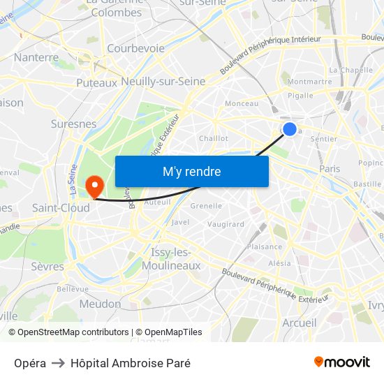 Opéra to Hôpital Ambroise Paré map