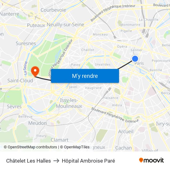 Châtelet Les Halles to Hôpital Ambroise Paré map