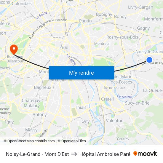 Noisy-Le-Grand - Mont D'Est to Hôpital Ambroise Paré map