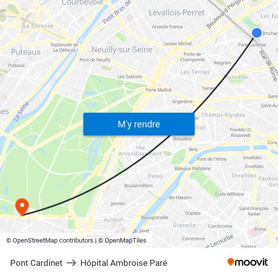 Pont Cardinet to Hôpital Ambroise Paré map