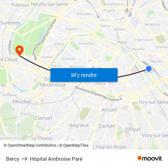 Bercy to Hôpital Ambroise Paré map