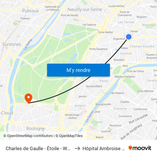 Charles de Gaulle - Étoile - Wagram to Hôpital Ambroise Paré map