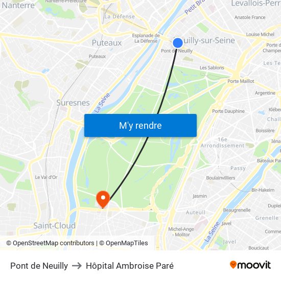 Pont de Neuilly to Hôpital Ambroise Paré map