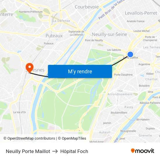 Neuilly Porte Maillot to Hôpital Foch map