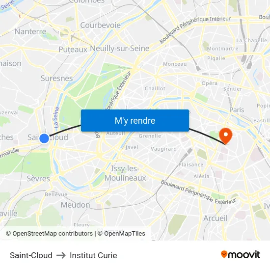 Saint-Cloud to Institut Curie map