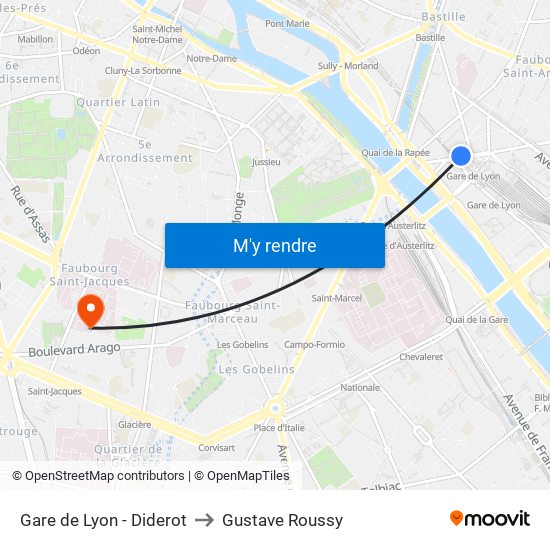 Gare de Lyon - Diderot to Gustave Roussy map