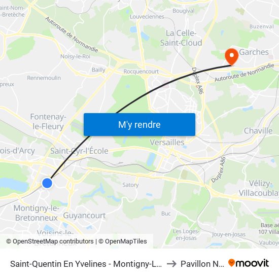 Saint-Quentin En Yvelines - Montigny-Le-Bretonneux to Pavillon Netter map