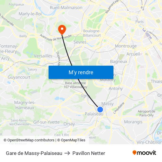Gare de Massy-Palaiseau to Pavillon Netter map