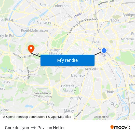 Gare de Lyon to Pavillon Netter map