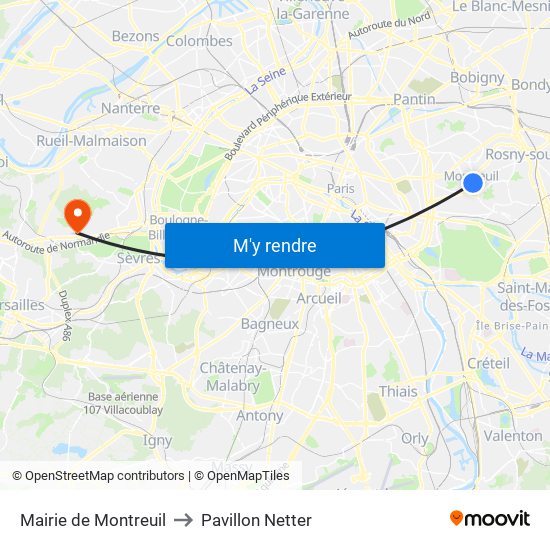 Mairie de Montreuil to Pavillon Netter map