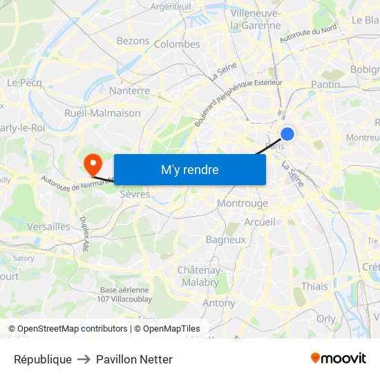 République to Pavillon Netter map