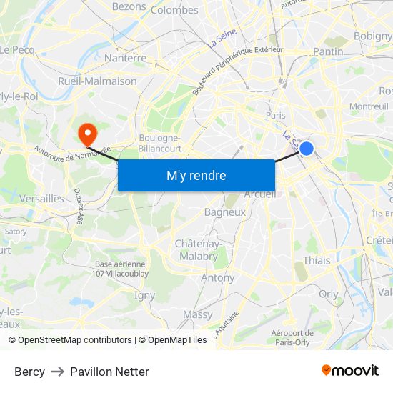 Bercy to Pavillon Netter map