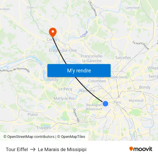 Eiffel Tower to Le Marais de Missipipi map