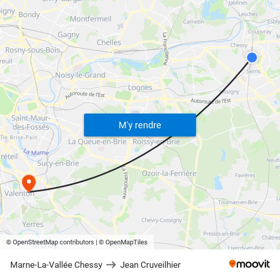 Marne-La-Vallée Chessy to Jean Cruveilhier map