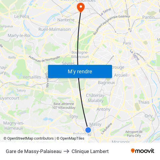 Gare de Massy-Palaiseau to Clinique Lambert map