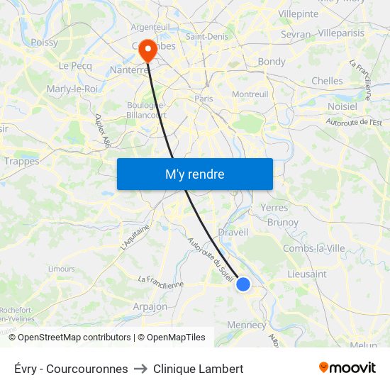 Évry - Courcouronnes to Clinique Lambert map