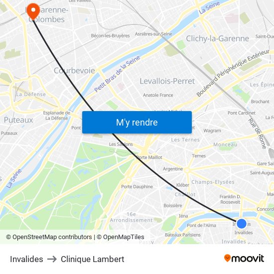 Invalides to Clinique Lambert map