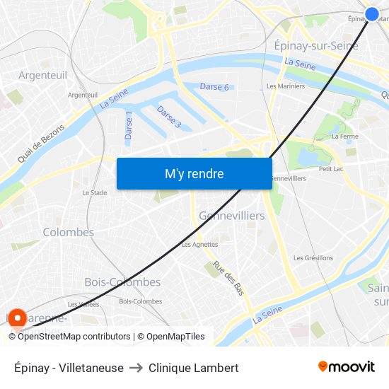 Épinay - Villetaneuse to Clinique Lambert map