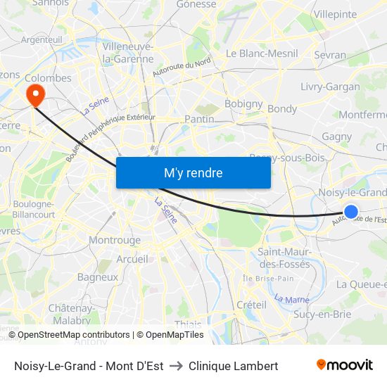 Noisy-Le-Grand - Mont D'Est to Clinique Lambert map