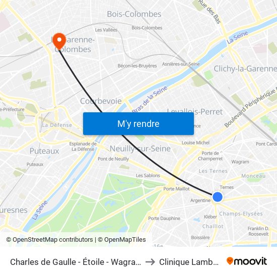 Charles de Gaulle - Étoile - Wagram to Clinique Lambert map