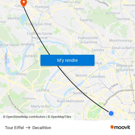 Eiffel Tower to Decathlon map
