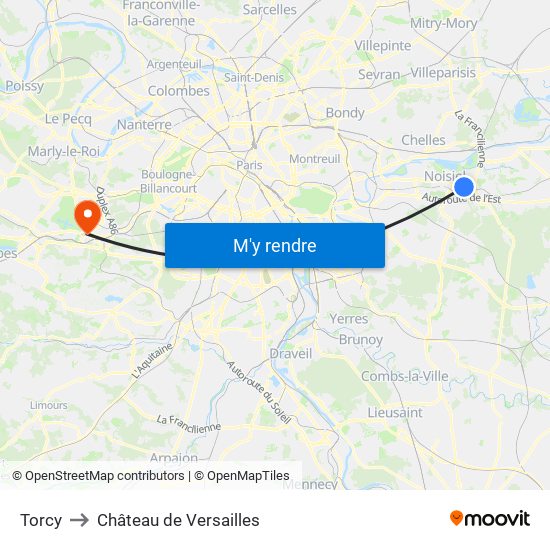 Torcy to Château de Versailles map