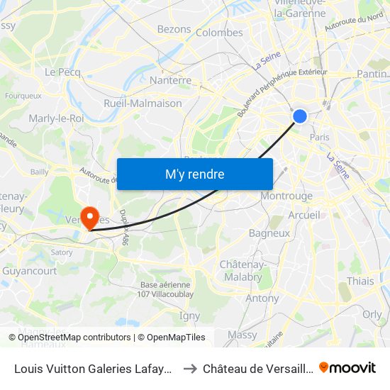 Louis Vuitton Galeries Lafayette to Château de Versailles map