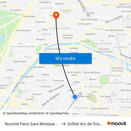 Novotel Paris Gare Montparnasse to Sofitel Arc de Triomphe map