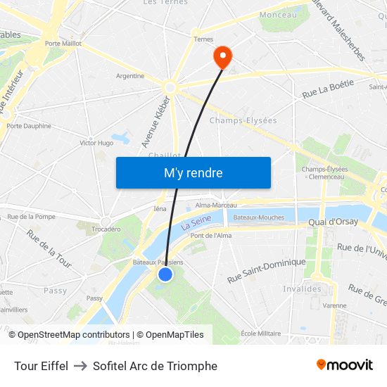 Eiffel Tower to Sofitel Arc de Triomphe map