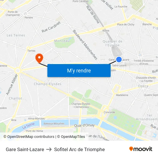 Gare Saint-Lazare to Sofitel Arc de Triomphe map