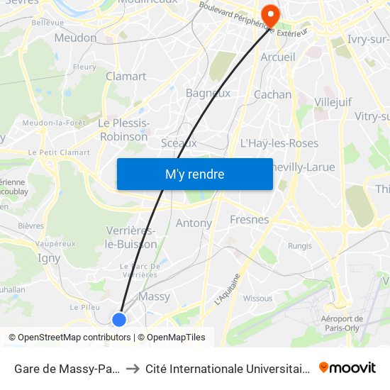 Gare de Massy-Palaiseau to Cité Internationale Universitaire de Paris map