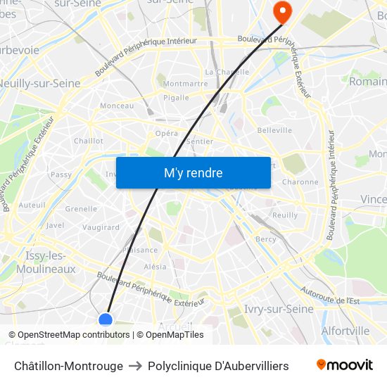 Châtillon-Montrouge to Polyclinique D'Aubervilliers map