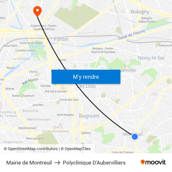 Mairie de Montreuil to Polyclinique D'Aubervilliers map