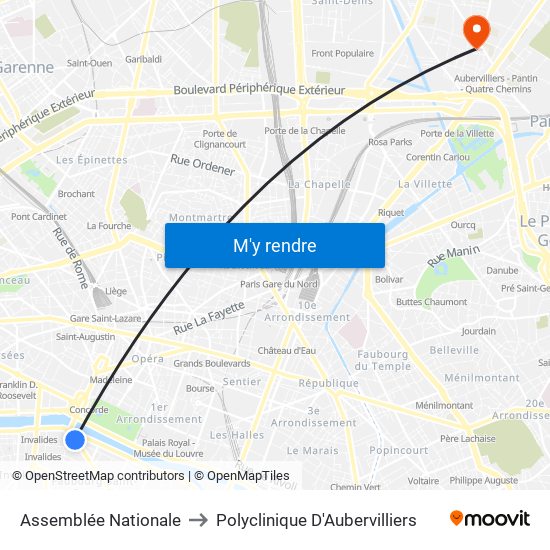 Assemblée Nationale to Polyclinique D'Aubervilliers map