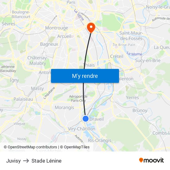 Juvisy to Stade Lénine map