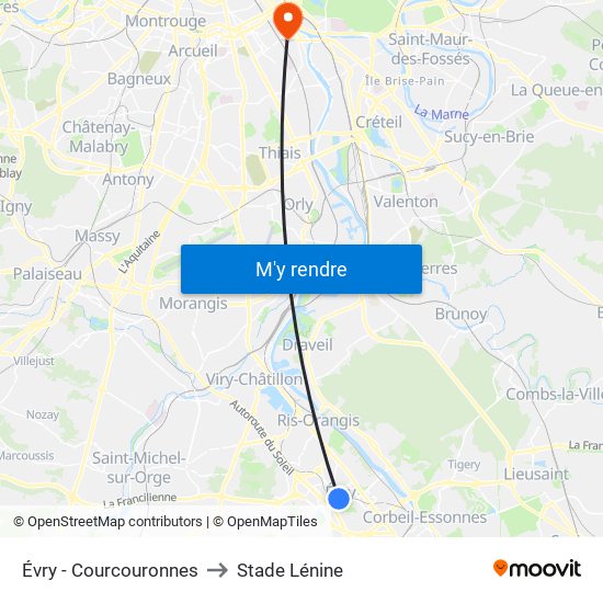 Évry - Courcouronnes to Stade Lénine map